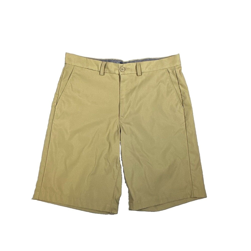 George Men's 32 Khaki Tan Flat Front Chino Golf Shorts Performance Stretch